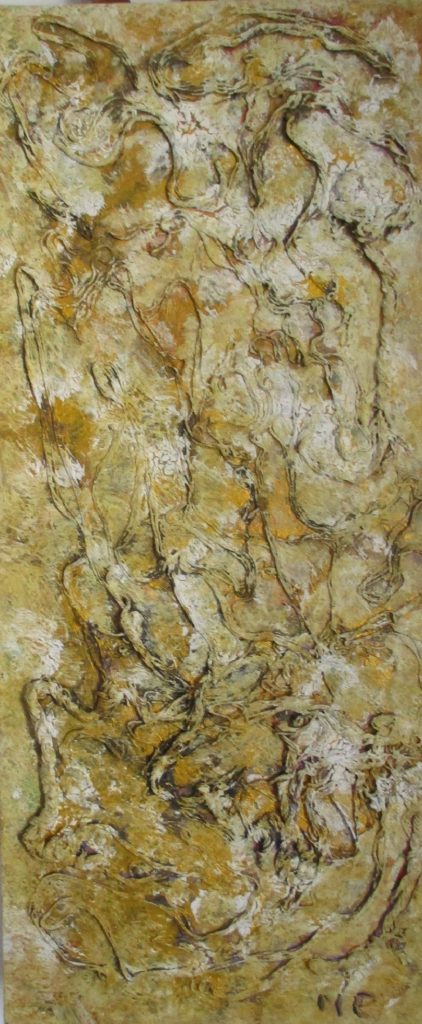Fight-acrylic on canvas and mixed media-30x90cm
